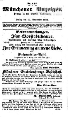 Neueste Nachrichten aus dem Gebiete der Politik (Münchner neueste Nachrichten) Freitag 12. September 1856