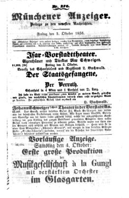 Neueste Nachrichten aus dem Gebiete der Politik (Münchner neueste Nachrichten) Freitag 3. Oktober 1856