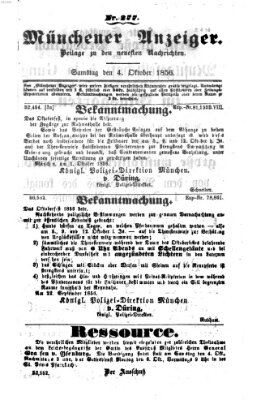 Neueste Nachrichten aus dem Gebiete der Politik (Münchner neueste Nachrichten) Samstag 4. Oktober 1856