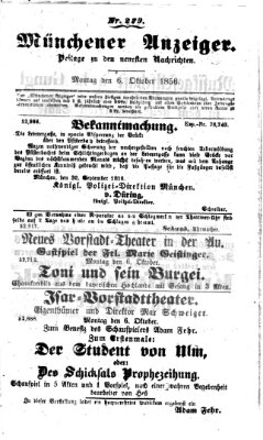 Neueste Nachrichten aus dem Gebiete der Politik (Münchner neueste Nachrichten) Montag 6. Oktober 1856