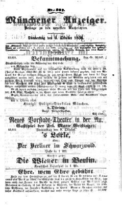 Neueste Nachrichten aus dem Gebiete der Politik (Münchner neueste Nachrichten) Donnerstag 9. Oktober 1856