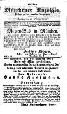 Neueste Nachrichten aus dem Gebiete der Politik (Münchner neueste Nachrichten) Sonntag 19. Oktober 1856