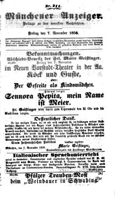 Neueste Nachrichten aus dem Gebiete der Politik (Münchner neueste Nachrichten) Freitag 7. November 1856