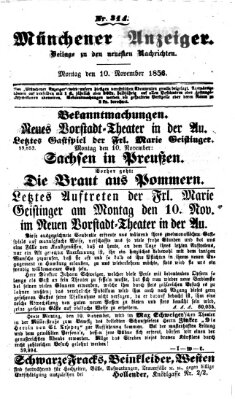 Neueste Nachrichten aus dem Gebiete der Politik (Münchner neueste Nachrichten) Montag 10. November 1856