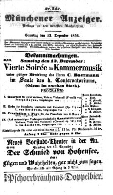 Neueste Nachrichten aus dem Gebiete der Politik (Münchner neueste Nachrichten) Samstag 13. Dezember 1856