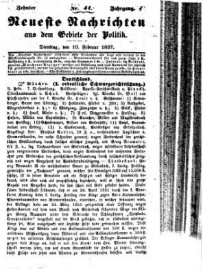 Neueste Nachrichten aus dem Gebiete der Politik (Münchner neueste Nachrichten) Dienstag 10. Februar 1857