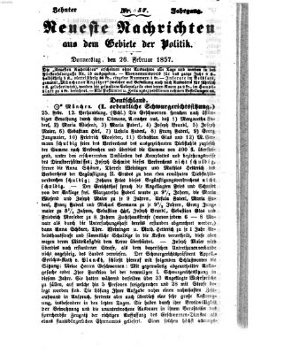 Neueste Nachrichten aus dem Gebiete der Politik (Münchner neueste Nachrichten) Donnerstag 26. Februar 1857