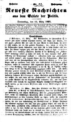 Neueste Nachrichten aus dem Gebiete der Politik (Münchner neueste Nachrichten) Donnerstag 12. März 1857