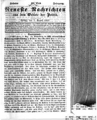 Neueste Nachrichten aus dem Gebiete der Politik (Münchner neueste Nachrichten) Freitag 7. August 1857