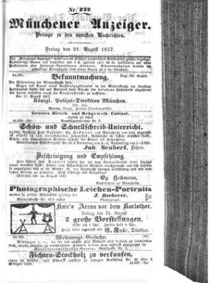 Neueste Nachrichten aus dem Gebiete der Politik (Münchner neueste Nachrichten) Freitag 21. August 1857