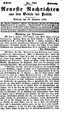 Neueste Nachrichten aus dem Gebiete der Politik (Münchner neueste Nachrichten) Mittwoch 30. Dezember 1857