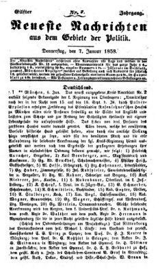 Neueste Nachrichten aus dem Gebiete der Politik (Münchner neueste Nachrichten) Donnerstag 7. Januar 1858