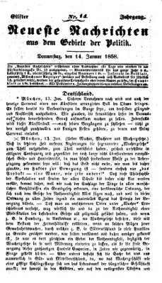 Neueste Nachrichten aus dem Gebiete der Politik (Münchner neueste Nachrichten) Donnerstag 14. Januar 1858