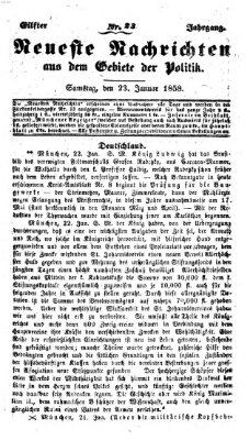 Neueste Nachrichten aus dem Gebiete der Politik (Münchner neueste Nachrichten) Samstag 23. Januar 1858