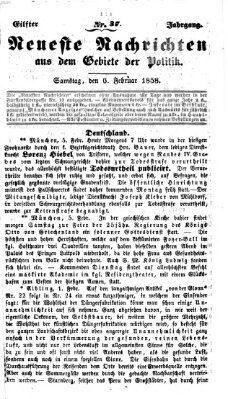 Neueste Nachrichten aus dem Gebiete der Politik (Münchner neueste Nachrichten) Samstag 6. Februar 1858