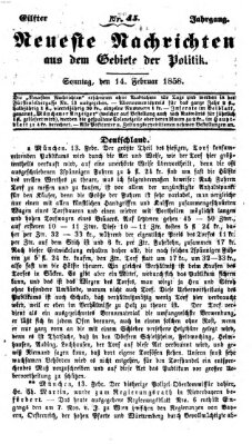 Neueste Nachrichten aus dem Gebiete der Politik (Münchner neueste Nachrichten) Sonntag 14. Februar 1858