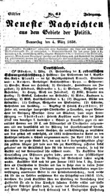 Neueste Nachrichten aus dem Gebiete der Politik (Münchner neueste Nachrichten) Donnerstag 4. März 1858