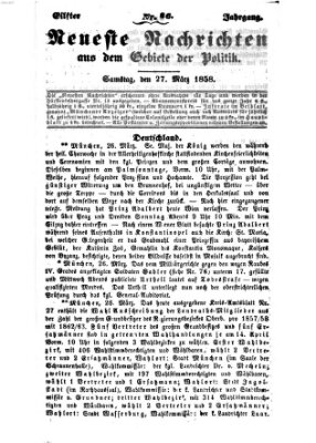 Neueste Nachrichten aus dem Gebiete der Politik (Münchner neueste Nachrichten) Samstag 27. März 1858