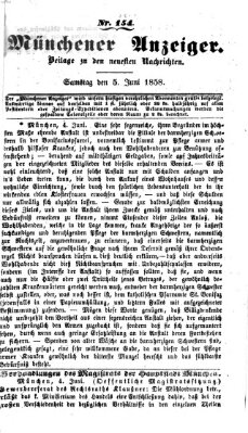 Neueste Nachrichten aus dem Gebiete der Politik (Münchner neueste Nachrichten) Samstag 5. Juni 1858