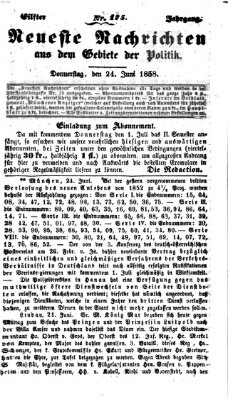 Neueste Nachrichten aus dem Gebiete der Politik (Münchner neueste Nachrichten) Donnerstag 24. Juni 1858