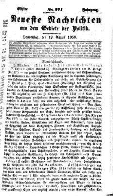 Neueste Nachrichten aus dem Gebiete der Politik (Münchner neueste Nachrichten) Donnerstag 19. August 1858