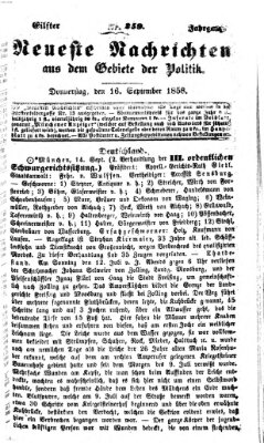 Neueste Nachrichten aus dem Gebiete der Politik (Münchner neueste Nachrichten) Donnerstag 16. September 1858