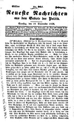 Neueste Nachrichten aus dem Gebiete der Politik (Münchner neueste Nachrichten) Samstag 18. September 1858