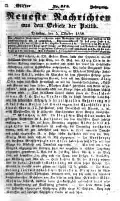 Neueste Nachrichten aus dem Gebiete der Politik (Münchner neueste Nachrichten) Dienstag 5. Oktober 1858