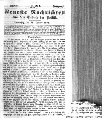 Neueste Nachrichten aus dem Gebiete der Politik (Münchner neueste Nachrichten) Donnerstag 28. Oktober 1858