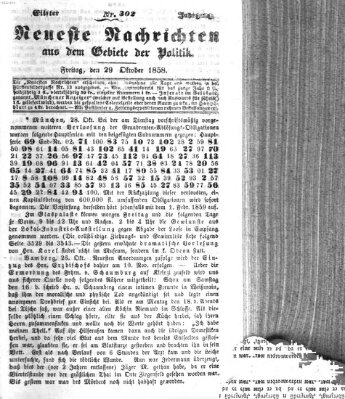 Neueste Nachrichten aus dem Gebiete der Politik (Münchner neueste Nachrichten) Freitag 29. Oktober 1858