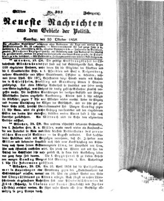 Neueste Nachrichten aus dem Gebiete der Politik (Münchner neueste Nachrichten) Samstag 30. Oktober 1858