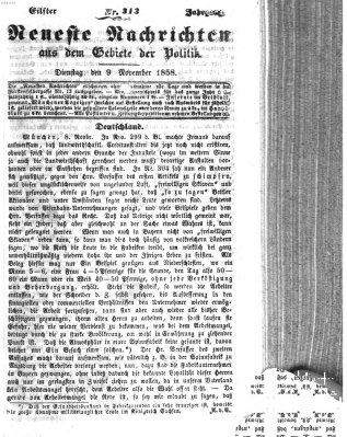 Neueste Nachrichten aus dem Gebiete der Politik (Münchner neueste Nachrichten) Dienstag 9. November 1858