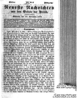 Neueste Nachrichten aus dem Gebiete der Politik (Münchner neueste Nachrichten) Mittwoch 10. November 1858