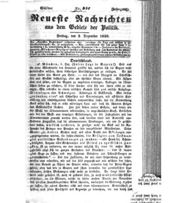 Neueste Nachrichten aus dem Gebiete der Politik (Münchner neueste Nachrichten) Freitag 3. Dezember 1858