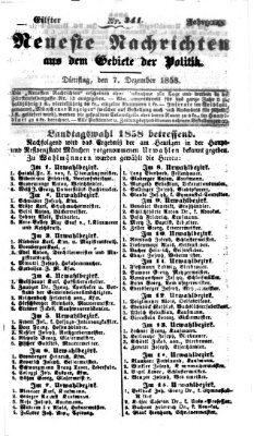 Neueste Nachrichten aus dem Gebiete der Politik (Münchner neueste Nachrichten) Dienstag 7. Dezember 1858