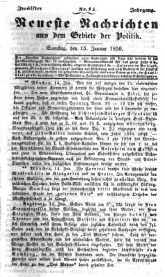 Neueste Nachrichten aus dem Gebiete der Politik (Münchner neueste Nachrichten) Samstag 15. Januar 1859