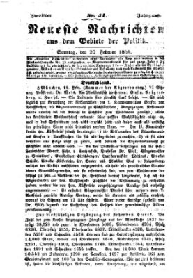 Neueste Nachrichten aus dem Gebiete der Politik (Münchner neueste Nachrichten) Sonntag 20. Februar 1859