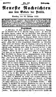 Neueste Nachrichten aus dem Gebiete der Politik (Münchner neueste Nachrichten) Samstag 26. Februar 1859