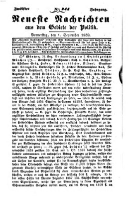 Neueste Nachrichten aus dem Gebiete der Politik (Münchner neueste Nachrichten) Donnerstag 1. September 1859