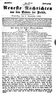 Neueste Nachrichten aus dem Gebiete der Politik (Münchner neueste Nachrichten) Donnerstag 8. September 1859