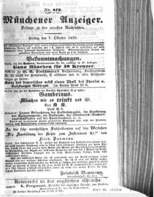 Neueste Nachrichten aus dem Gebiete der Politik (Münchner neueste Nachrichten) Freitag 7. Oktober 1859