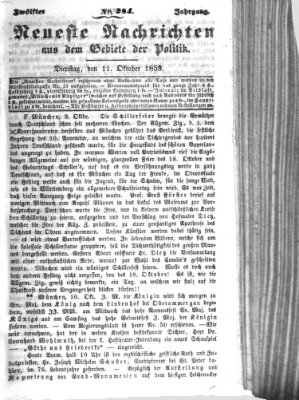 Neueste Nachrichten aus dem Gebiete der Politik (Münchner neueste Nachrichten) Dienstag 11. Oktober 1859