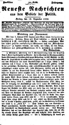 Neueste Nachrichten aus dem Gebiete der Politik (Münchner neueste Nachrichten) Freitag 16. Dezember 1859