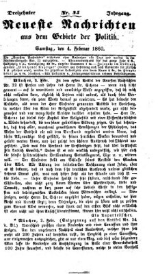 Neueste Nachrichten aus dem Gebiete der Politik (Münchner neueste Nachrichten) Samstag 4. Februar 1860