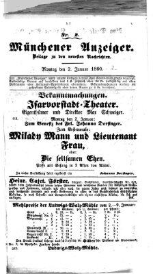 Münchener Anzeiger (Münchner neueste Nachrichten) Montag 2. Januar 1860