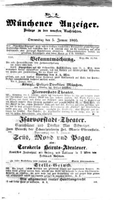 Münchener Anzeiger (Münchner neueste Nachrichten) Donnerstag 5. Januar 1860