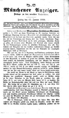 Münchener Anzeiger (Münchner neueste Nachrichten) Freitag 13. Januar 1860