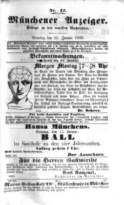 Münchener Anzeiger (Münchner neueste Nachrichten) Sonntag 15. Januar 1860