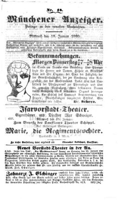 Münchener Anzeiger (Münchner neueste Nachrichten) Mittwoch 18. Januar 1860