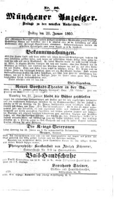 Münchener Anzeiger (Münchner neueste Nachrichten) Freitag 20. Januar 1860